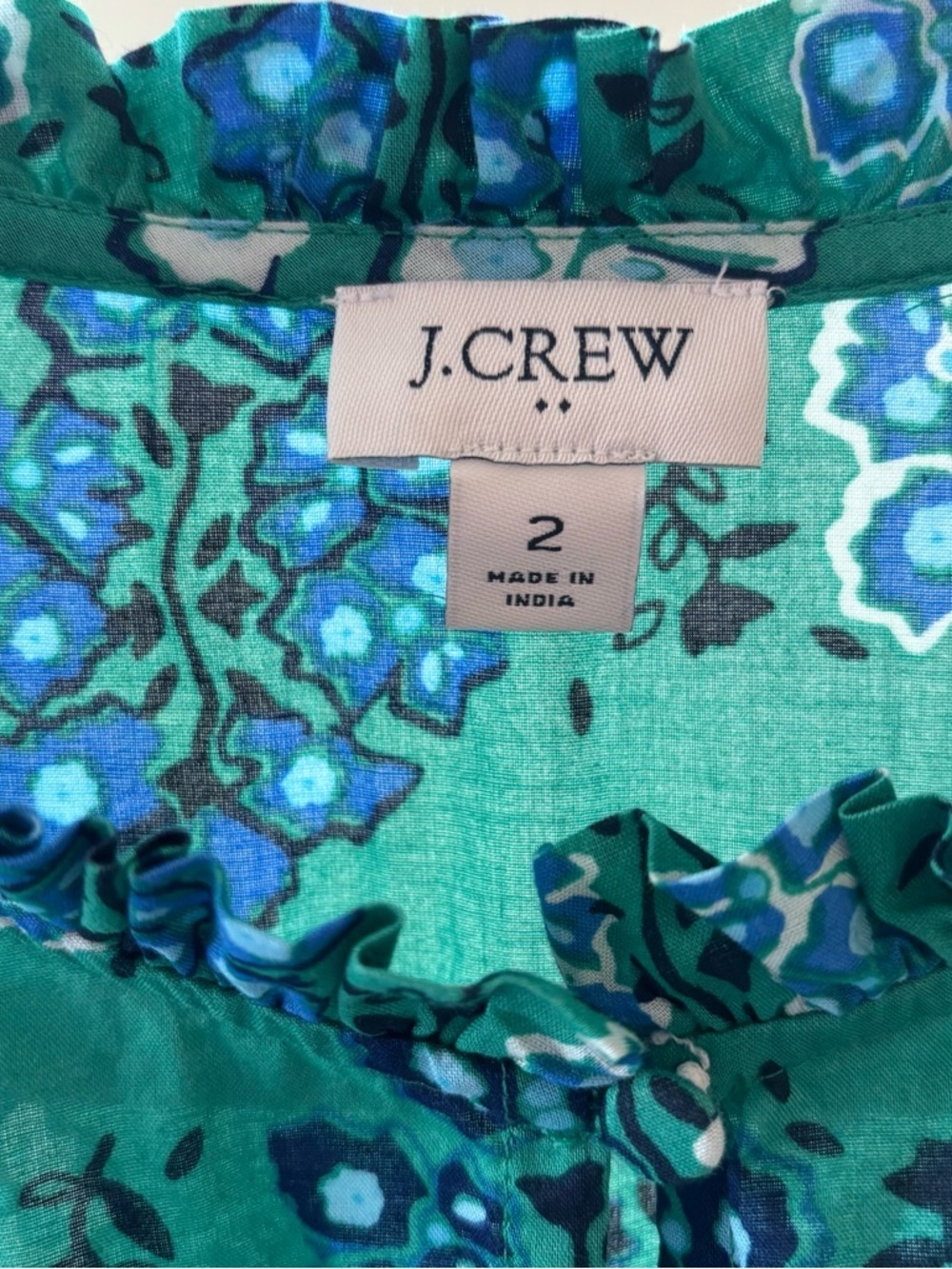 J.Crew Puff Sleeve Tiered Midi Dress Green Floral Medallion Print Size 2 - Picture 2 of 3